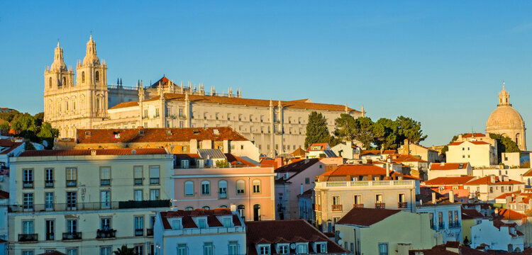 Europe, Portugal, Lisbon.  View of the Monastery of S&atilde;o Vicente de Fora and the Santa Engracia Church,( National Pantheon), overlooking the Alfama district.