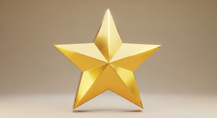 Fototapeta premium Golden 3d star shape with shiny surface on beige background symbolizing excellence and achievement
