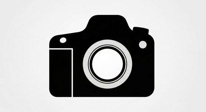 Minimalist dslr camera icon in black and white on a clean background symbolizing photography and technology