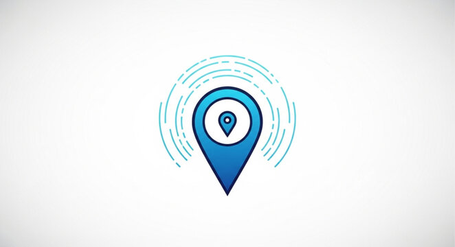 Blue Location Pin with Concentric Circles Emanating Outward.