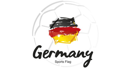 Abstract soccer ball sport icon label banner with Germany national flag ribbon handwritten typography lettering © simbos