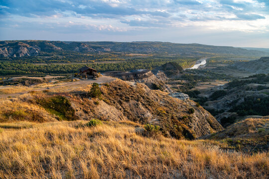 Oxbow Overlook offers a view of the Little Missouri River in the north unit of Theodore Roosevelt National Park, North Dakota.