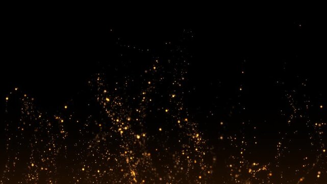 abstract dark luxury gold dust motion background with golden glitter shiny stars and particles, holiday christmas new year social media design element