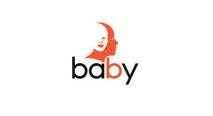 Obraz premium Modern minimalist logo with two orange stylized baby head profiles, one subtly behind the other, placed above the black lowercase word 'baby', symbolizing nurturing and early childhood development
