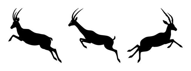 Gazelle set with a graceful leaping silhouette featuring wildlife, desert, savannah with African animals and swiftness © MdBiplob
