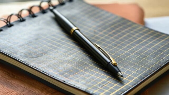 Video A notebook with a pen sitting on top, perfect for writing and note-taking