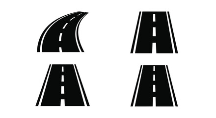 Four road views depicted as black shapes a minimalist silhouette © MALA