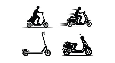 Two scooters and two motorbikes depicted in a striking black silhouette © MALA