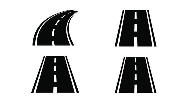 Four road views depicted as black shapes a minimalist silhouette