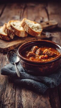 Secluded Italian villa skilled nonna slowly simmer rich rag di lampredotto served crusty ciabatta soaked flavorful pig stomach's consomm clean professional stock photo sharp macro photography style