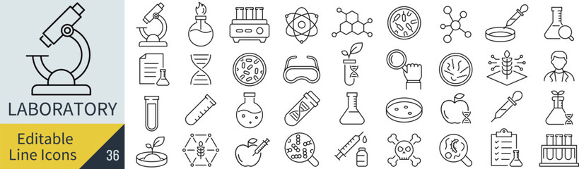 Fototapeta na wymiar 線の編集ができる研究所に関するアイコンセット（アウトライン化していない） 