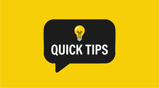 Illustration of a speech bubble with light bulb icon and quick tips text for creative ideas and communication concepts