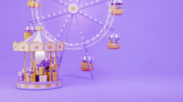 Gift boxes on carousel 3d rendering animation. Earning prizes, bonus or rewards from store. online present or gift. Christmas, Valentine's Day holiday, birthday. Looped background