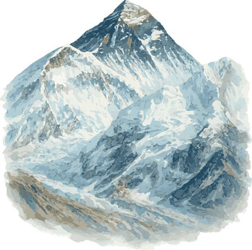 Watercolor painted vector realistic illustration of Mt Everest