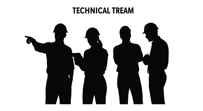 Team of construction workers discussing plans depicted in silhouette
