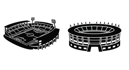 Two stadium designs a detailed illustration in black silhouette © mst