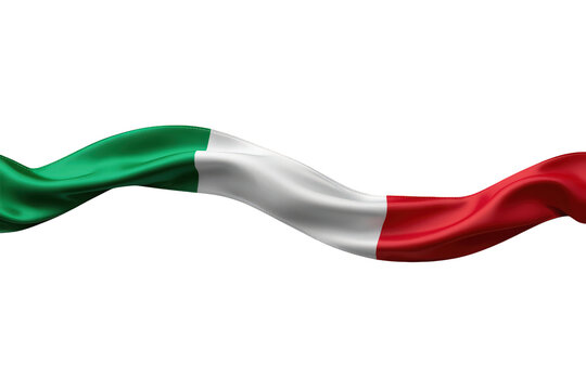 Italian flag ribbon fluttering with country colors of green, white, and red, representing italy's heritage and pride