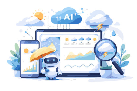 Predictive generation platform vector flat design image vector illustration analytics icon weather ai soft shadow