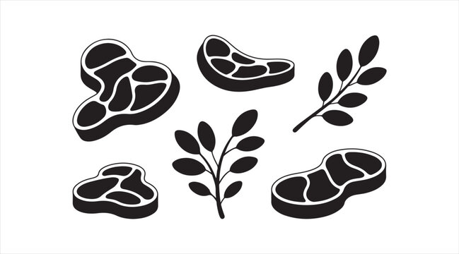 Meat steak silhouettes black vector set raw beef cuts minimalist food icons