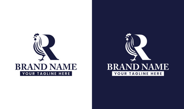 Modern Letter R Rooster Logo Design Cock vector Illustration Food Restaurant Logo