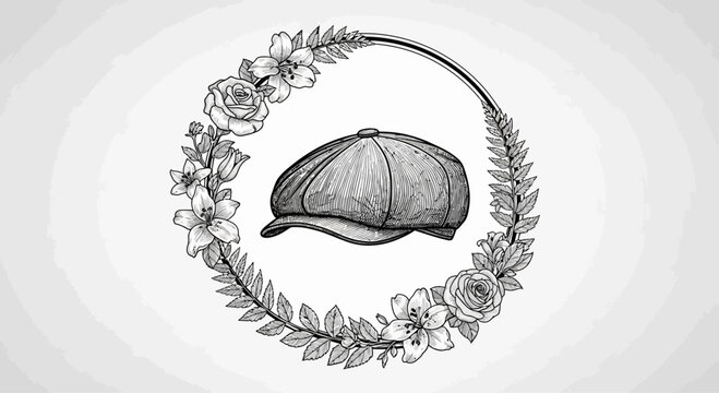 Vintage Flat Cap in Floral Wreath Engraving.