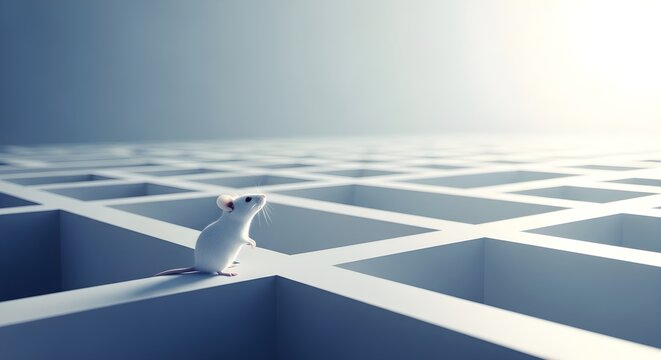 Tiny Mouse Navigates A Vast, Empty Labyrinth In Search Of A Way