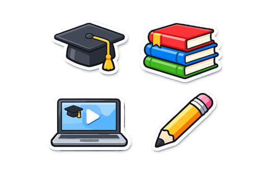 Books laptop image generation online icon education stickers cap learning vector simple
