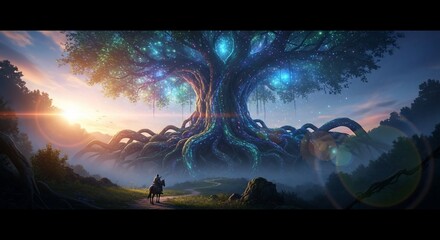 Fantasy tree and horse rider