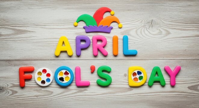 Colorful april fools day celebration with jester hat