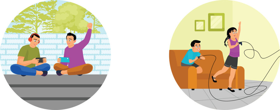 Friends enjoying gaming and virtual celebrations together in different settings