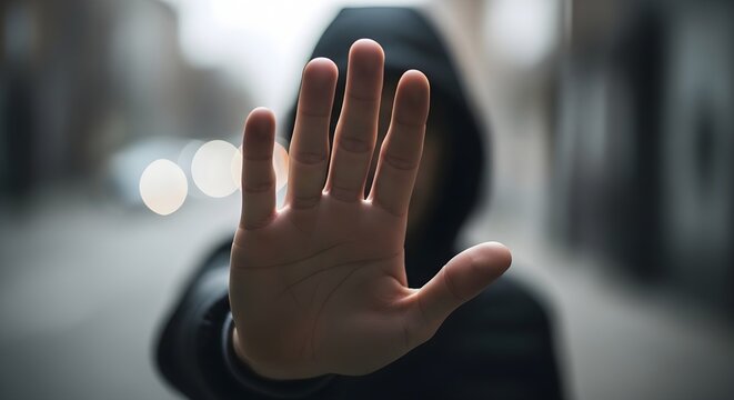 Stop Sign Gesture With Hand Showing a Clear Message of Prohibition