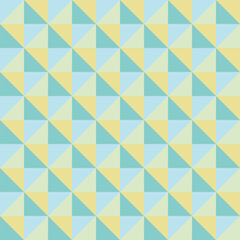 Obraz premium Seamless 1980s Retro Geometric Pattern with Mint Green, Yellow, and Blue Triangles