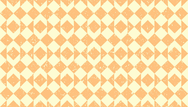 Seamless 1980s Retro Geometric Pattern with Distressed Texture and Orange Rhombus Tiles