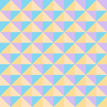 Seamless 1980s Retro Geometric Pattern with Pastel Lavender, Mint, and Peach Triangles