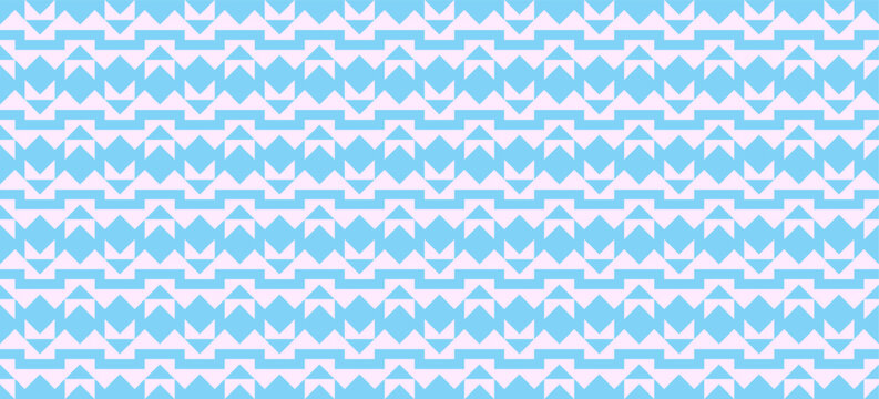 Seamless 1980s Retro Geometric Pattern with Light Blue and Pale Pink Zigzag Triangles