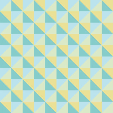 Seamless 1980s Retro Geometric Pattern with Mint Green, Yellow, and Blue Triangles