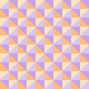 Seamless 1980s Retro Geometric Pattern with Pastel Purple and Orange Interlocking Triangles