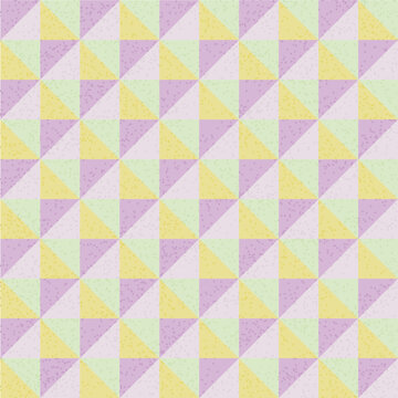 Seamless 1980s Retro Geometric Pattern with Distressed Texture and Pastel Triangles