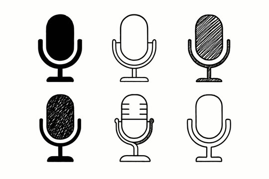 Collection of six retro microphone icons in various styles and textures