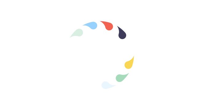 A colorful logo with four teardrop shapes in red, blue, green, and yellow