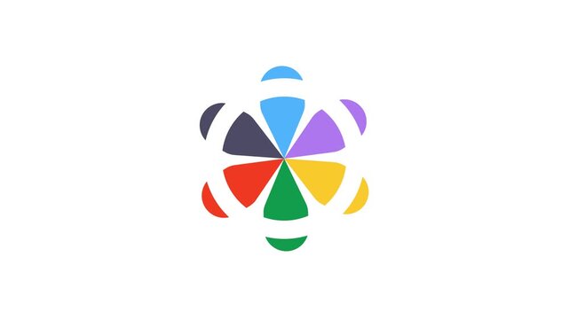 A colorful pie chart logo with multiple segments and white background