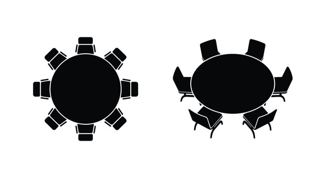 Overhead view of two round tables and chairs black silhouette