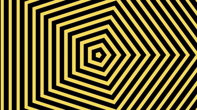 Pentagonal pattern in black and yellow creating optical illusion. Suitable for graphic design projects needing geometric and abstract elements.