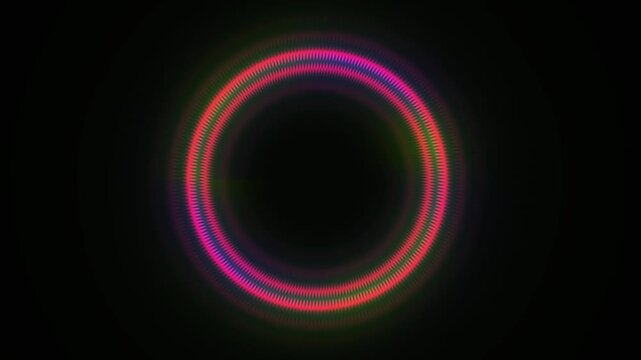 Futuristic Neon Ring Portal with Pulsating Lights on Black Background 3D Render