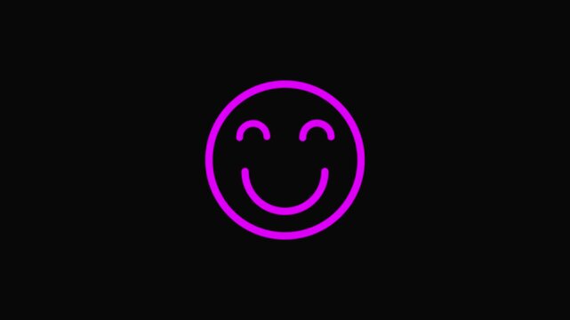Purple Smiling Face Emoticon Winking Animated on Black Background for Digital Media and Communication.