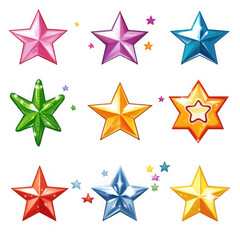 Fototapeta premium Colorful star shapes isolated on transparent background