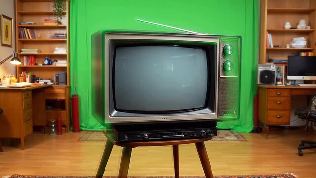 Vintage television on wooden stand in room