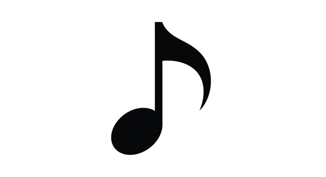 A single black musical note symbol on a white background