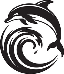 Stylized dolphin jumping over wave silhouette vector illustration, marine animal design for ocean and water themes © Pappu0099