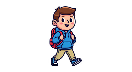 Fototapeta premium Happy young boy with backpack walking.